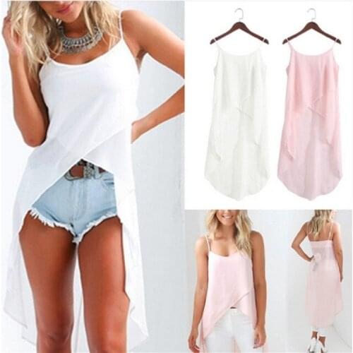 White Pink Summer Autumn Camis Dress Women Solid Irregular O Neck Casual Vestidos 2021 Fashion Sexy Sleeveless Chiffon Dress