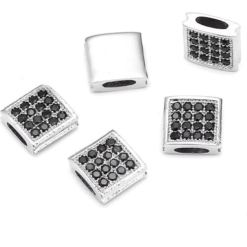1 Piece Big Hole Copper Flat Square Geometric CZ Spacer Beads Wholesale Cube Cubic Zirconia Beads Diy Jewelry Finding Supplies