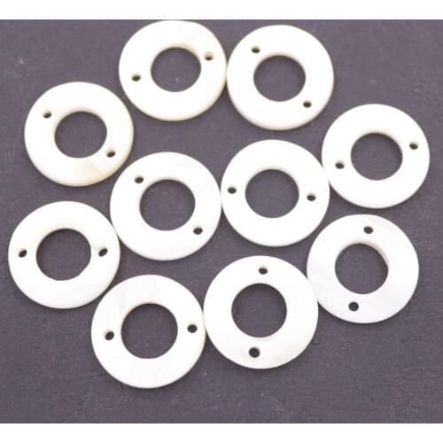 10PCS 15mm Round Circle Shell Natural White Mother of Pearl Two Hole Loose Beads