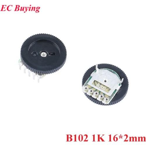 10PCS B102 1K 16*2mm Gear Dial Potentiometer Double Potentiometer 5pin for Radio MP3/MP4 Volume Adjustment Switch 16X2MM 5P