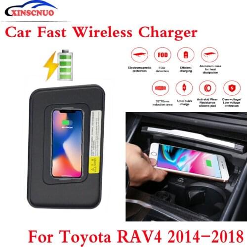 10W QI Car wireless Charger Mobile Charger For Toyota RAV4 2014-2018 Fast Charging Case Plate Central Console Storage Box