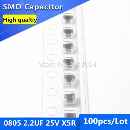 100pcs SMD Thick Film Chip Multilayer Ceramic Capacitor 0805 2.2UF 2200nF 25V X5R 10