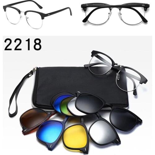 6pcs/set Magnetic Sunglasses Polarized Men and Women Rectangle Spectacle TR90 Anti-blue Light Night Vision Glasses 2218A Fashion