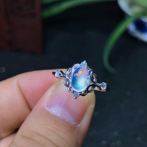 925 Silver Natural Blue Moonstone lady ring glass quality is good