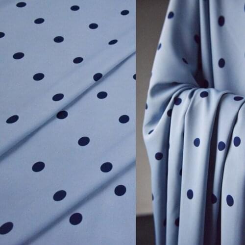 1.3cm Polka Dot Printing Plain Satin Chiffon Fabric Plain And Elegant Light Gray Blue Polka Dot Dress Shirt Handmade DIY Fabric