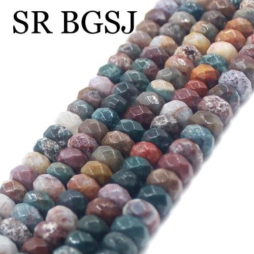 Free Shipping 5x8mm Faceted Rondelle Shape Natural Stone Genuine Ocean Jaspers Beads Strand 15"