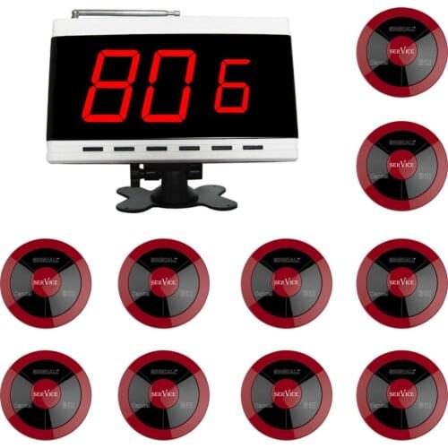 SINGCALLWireless Waiter Calling System, Three-button Pager,360 Degree Waterproof No Screw Pager,Pack of 10 Pagers and 1 Receiver