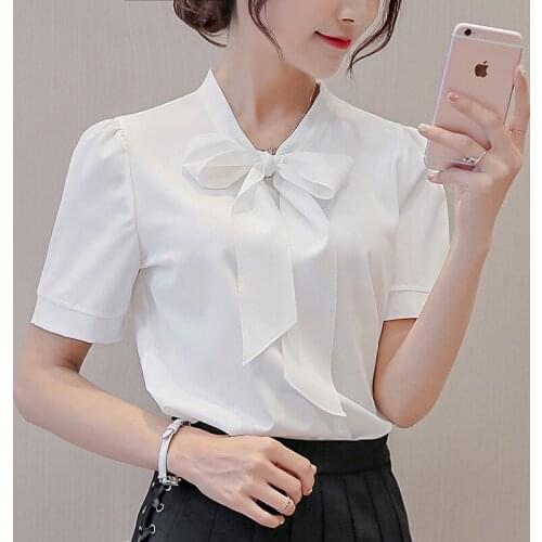 Fashion Blouses For Women Summer Womens Tops Short Sleeve Casual Chiffon Blouse Female Work Wear Solid Pink Office Lady Shirts