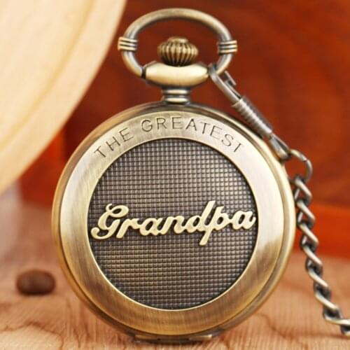 Bronze Steampunk The Greatest Grandpa Theme Quartz Pocket Watch Pendant Fob Chain Retro Clock Hours Gifts Reloj De Bolsillo