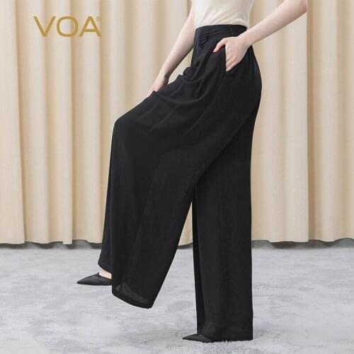 VOA Jacquard Silk Black Natural Waist Tendon Elastic Wood Ear Stitching OL Joker Casual Loose Skirt KE287 LOOSE Solid Autumn