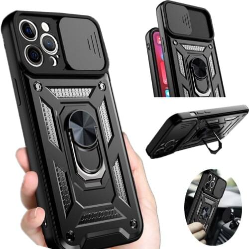 Military Camshield Case for iPhone 12 Pro Max 11 XS XR 8 7 Ring Stand Holder Armor Anti-fall Slide Camera Protection Phone Cover