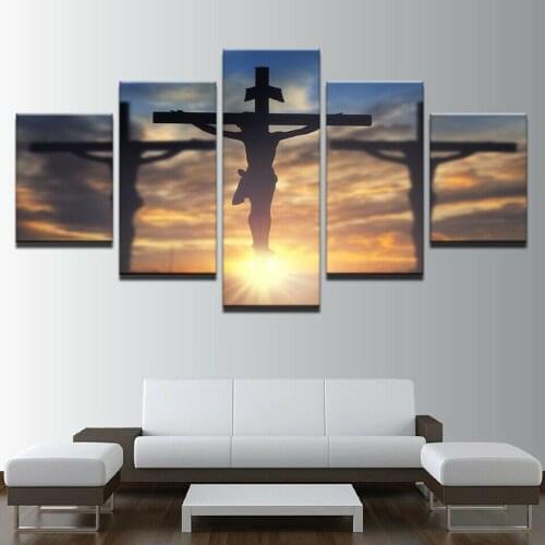 Daylit Jesus Christ on Cross Religion Poster 5 Pcs Modern Art Wall Pictures Prints HD Canvas Home Living Room Decoration Unframe