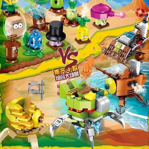 Plants vs zombies action figures 4 in 1 Building Blocks Bricks brinquedos toys for children gift