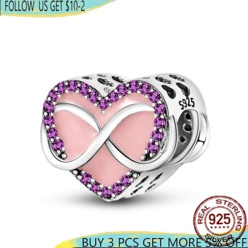 925 Sterling Silver Heart-Shaped Symbol Enamel Eternal Bead Charms Fit Original Pandora Bracelet&Bangle Making DIY Women Jewelry