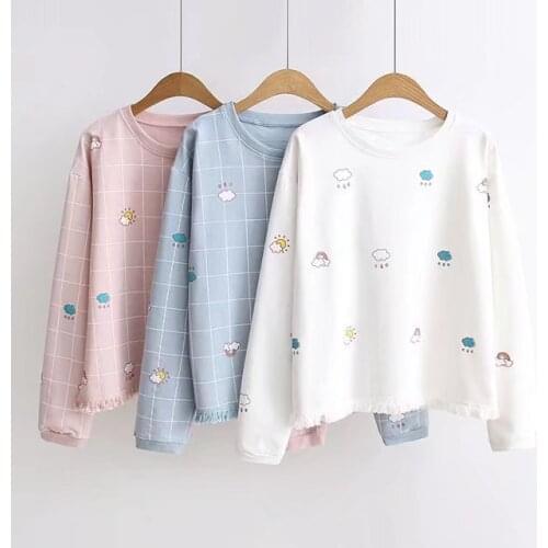 Long-sleeved T-shirt Women Loose Japanese Women Print T-shirt Simple Fashion Spring New Womens Clothes