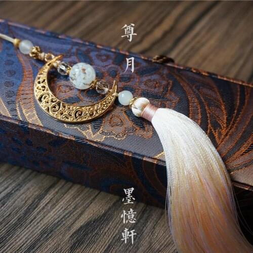 Handmade Chinese vintage natural stone tassel bead Moon Pendant for hanfu dress Fan chi-pao cheongsam Pendant Bag packing