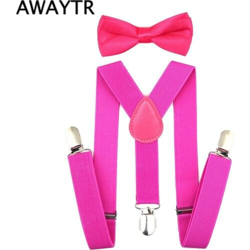 Girls Bow Ties and Suspender Set High Quality Dark Pink Suspenders Children 2017 3 Clips-on Jeans Shorts Baby Infant