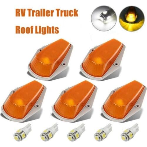 Fuleem 5PCS Smoked Amber LED Cab Roof Top Marker Running Light For Truck SUV Pickup Waterproof