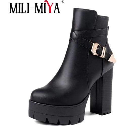 MILI-MIYA fashion women shoe PU leather waterproof super high heels 11cm motorcycle boots spring/autumn plus size 34-43 handmade