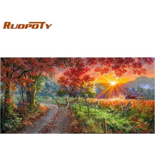 RUOPOTY Picture By Numbers Kits For Adults Living Room Wall Decoration Autumn Landscape Painting By Number Draw Canvas DIY Gift