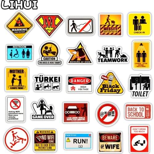 50 PCS Signs Stickers Danger Warning Banning Reminder Decor Sticker to DIY Car Laptop Motorcycle Suitcase Fridge Guitar Notebook