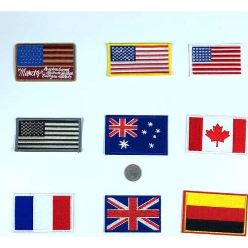 Country Flag Iron on Patches Europe America Germany Britain France Canada Clothing Badge Therom Adhesive Embroidery Wholesale