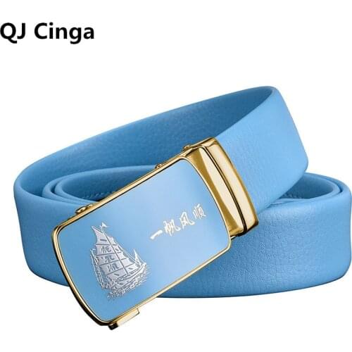 Sky Blue Automatic Buckle Belt for Both Men and Women Gold Silver Belts Fashion Hot Seller Cinturon Size 100cm-125cm