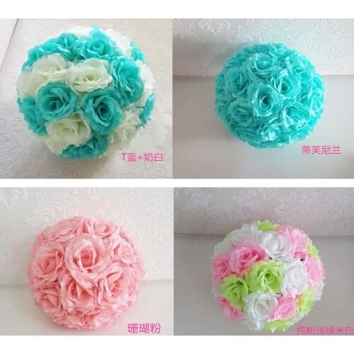 New 8"(20cm) Blue Wedding Decorations Artificial Rose Silk Flower Ball Centerpieces Mint Decorative Hanging Flower Ball