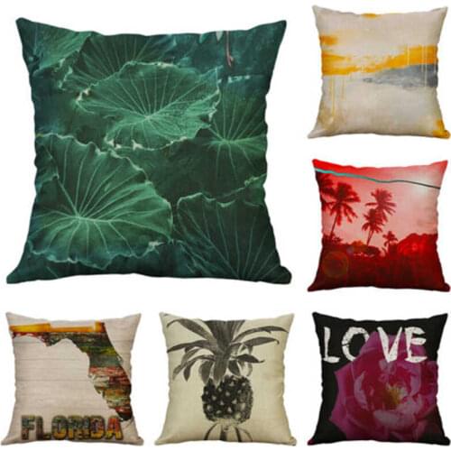 New Cover leaf Printing Case Linen Cotton Home lotus Decor Cushion Flower Pillow