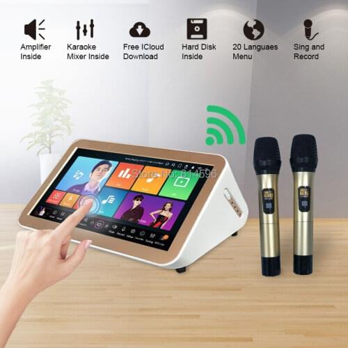 Jukeobx Karaoke System Mixer Amplifier Touch Screen 2Wireless Karaoke Microphones All-In-One Singing Machine Recordable