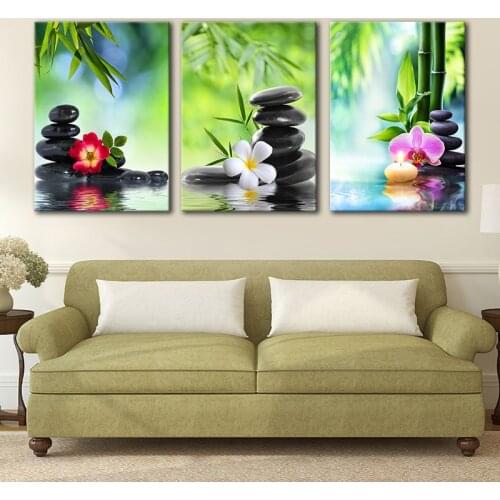SPA Stone Green Bamboo Orchid and Frangipani Pictures on Canvas Wall Art Framed Modern Decor Paintings Art No Frame