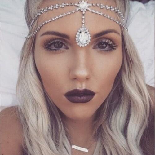 Stonefans Rhinestone Water Droplets Hair Chain Headpiece Accessories for Women Crystal Bridal Forehead Head Chain Hair Jewelry