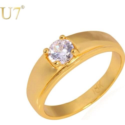 U7 Classic Cubic Zirconia Rings For Women Fashion Gold/Silver Color Top Quality Shiny Crystal Wedding Rings R305
