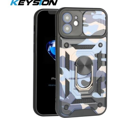 KEYSION Shockproof Case for iPhone 12 12 Pro Max Ring Stand Push Pull Camera Protection Camo Phone Cover for iPhone 11 Pro Max