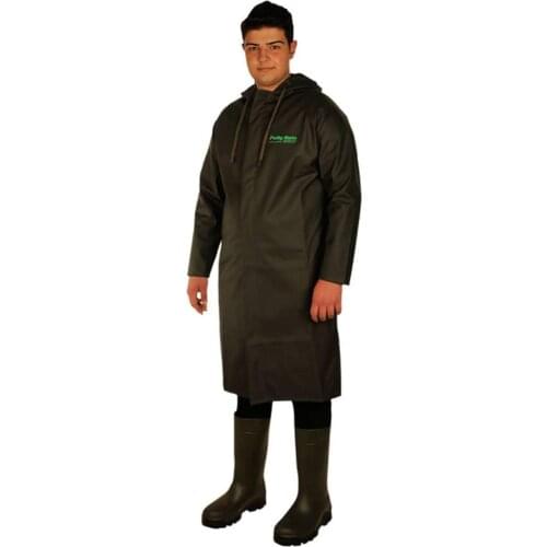 Pvc Topcoat (Dark Khaki) raincoat suit overcoat. slicker poncho waterproof watertight impervious impermeable