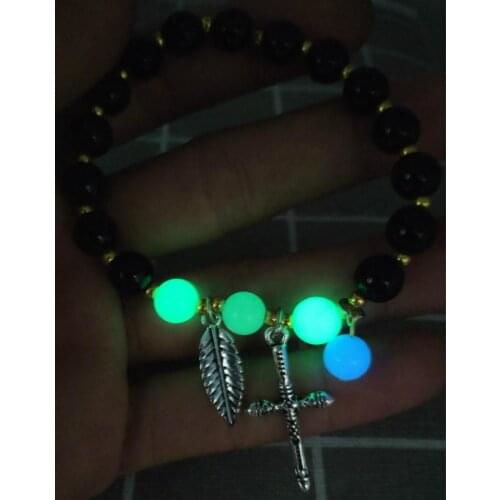 Women Natural Stone Men Glowing Jewelry Simple Vintage Luminous Elastic Bracelet Fashion Cross Fluorescence Bead Charm Bracelet