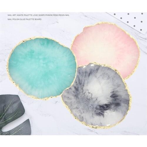 7Colors Resin Nail Art Painting Gel Palette Golden Edge Polish Agate Mix Stir Crystal Gem Plate Manicure Accessory New DIY Tool