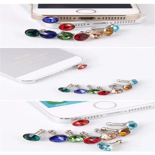 Free Shipping 10 pcs 3.5mm Rhinestone Anti Dust Earphone Plug Cover Stopper Cap For Samsung iPhone Cell Phones