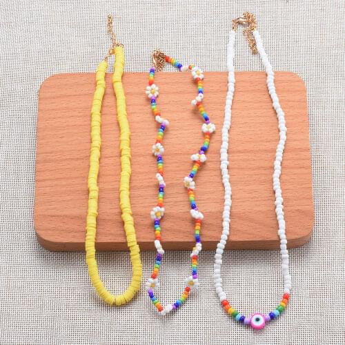3 pcs /set Fashion Colorful Clay Flower Choker Necklace For Women Bohemian Adjustable Soft Pottery Collar Necklace Boho Jewelry