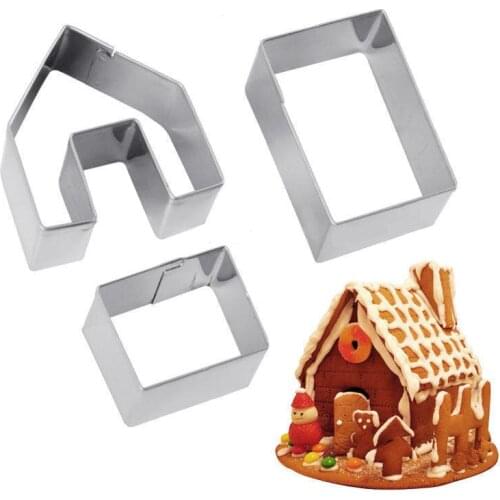 3Pcs/Set Mini Stainless Steel Gingerbread House Cookie Cutter Set Biscuit Mold