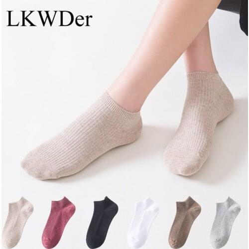 LKWDer 5 Pairs Pure Cotton Womens Boat Socks Womens Anti-Pilling Deodorant Comfort Solid Color Ankle Socks Girl Meias Calcetines