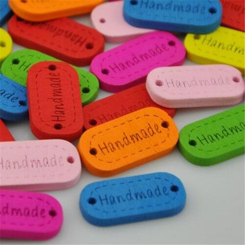 50pcs 24*12mm Colorful "Handmade" Wood Buttons 2Holes Sewing Crafts WB135