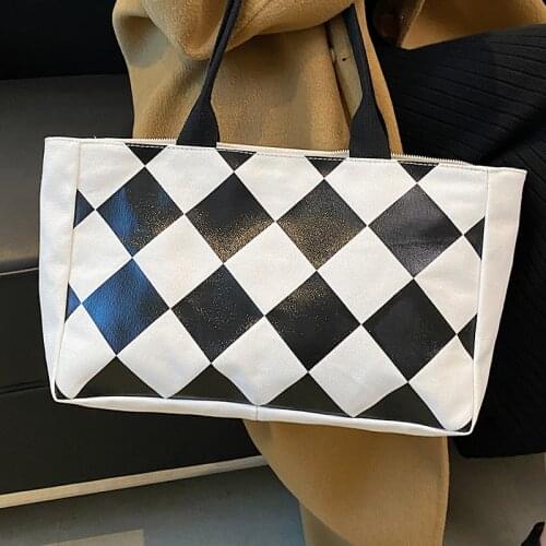 Big Canvas Womens Bag Casual Lattice Design Shoulder Bags Travel Shopping Ladies Handbags Large Capacity All-match Tote Bag Sac