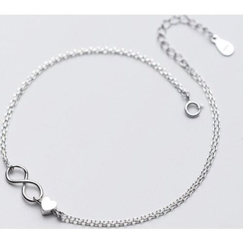 925 Sterling Silver Infinity Bracelet for Women Simple Charm Heart Double Layered Chian Bracelets Jewelry Adjustable Girls Gifts