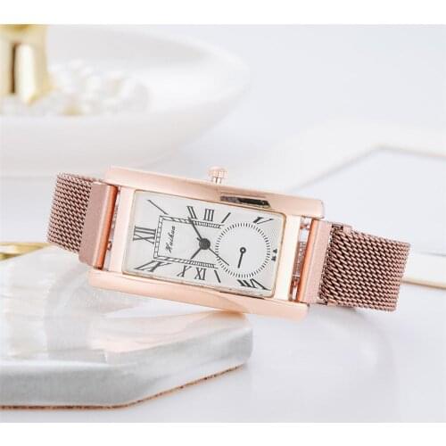2020 Womens Fashion Watches Simple Number Dial Rectangle Women Watch Rose Gold Magnet Stainless Steel Ladies Wristwatches Clock
