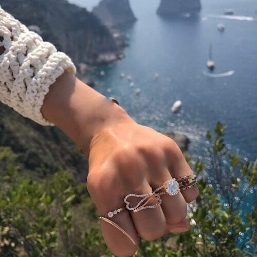 CZ Fashion delicate gold color simple Ring for Women White rainbow colorful cz hollow heart shape cubic zirconia Wedding jewelry