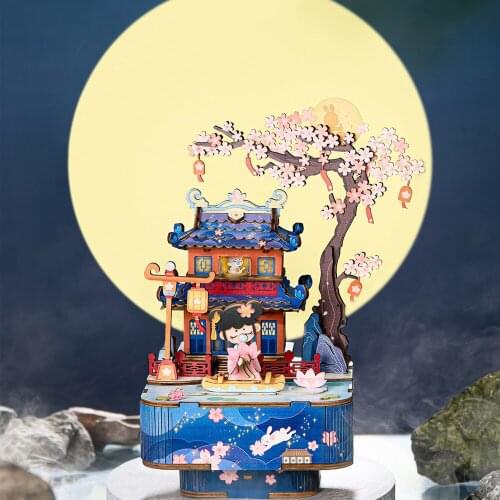 Cute DIY 3D Wooden Puzzle Game Assembly Moveable Cartoon Scene Music Box Toy Gift for Children Kids Adult AMD