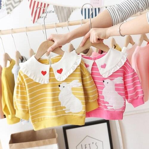Kids Hoody Stripe Sweatshirt Lovely White Rabbit Love Sweet Lovely Casual Loose Soft Baby Princess Children Clothes Round Collar