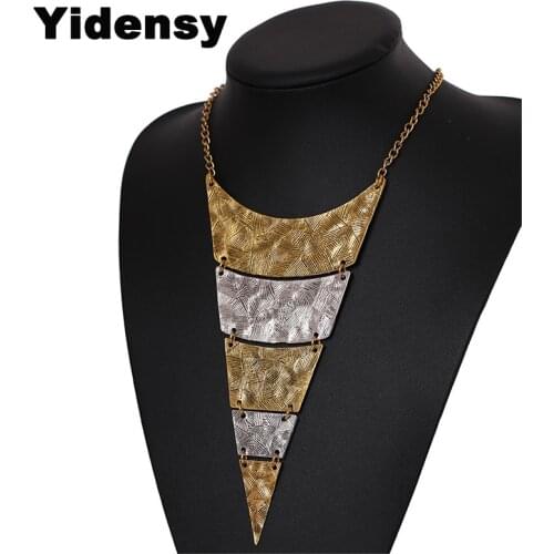 Maxi Triangle Necklaces Gold Silver Color Metal Africa Geometric Long Chain Pendant Bib Necklaces Collar for Women Female