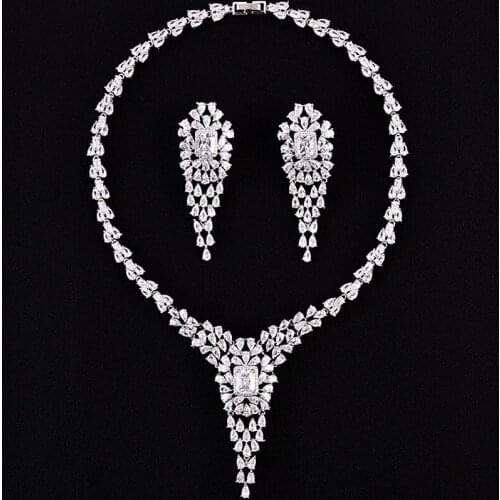 DOKOL Luxury Silver Color Vintage Jewelry Sets For Wedding Square & Pear Cut Cubic Zirconia Necklace Set For Women DKS0046